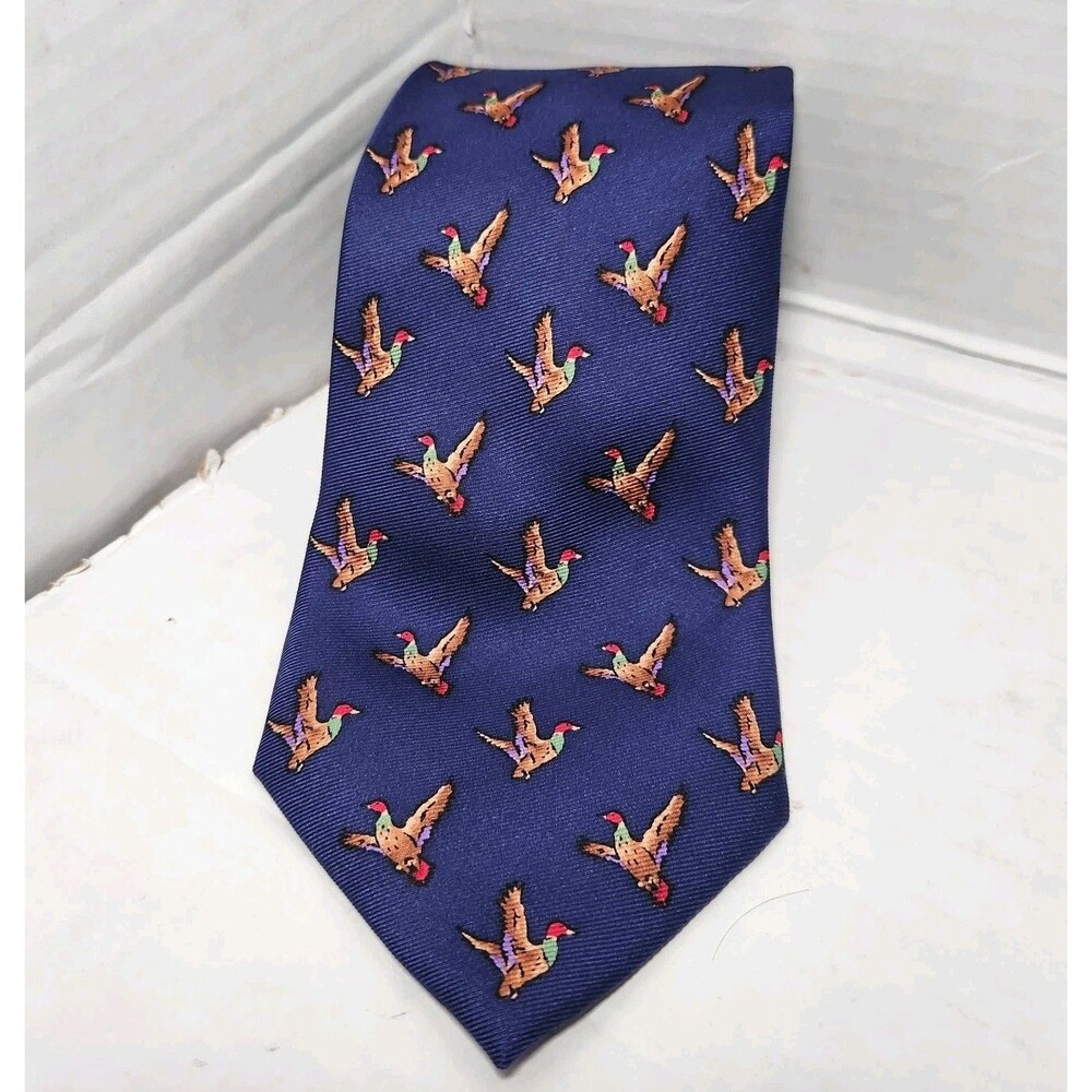 Jos.A.BANK Executive Collection Silk Necktie Navy Pheasants Dad Hunter